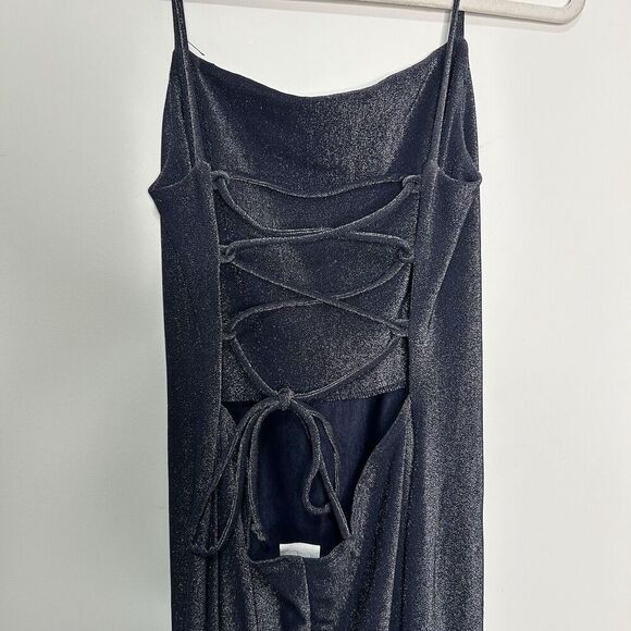 Vintage City Triangles Dress Womens Large Y2K Shimmer Strappy Back Formal Prom - Picture 3 of 9